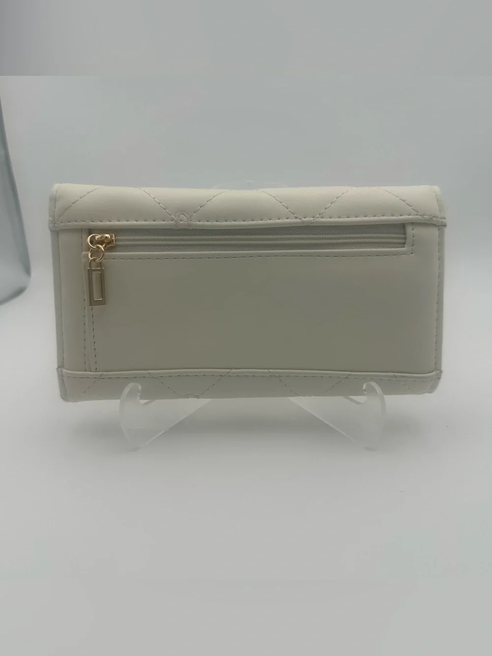Guess Greenberry SLG Logo Slim Tri-Fold Clutch Wallet - White/Gold
